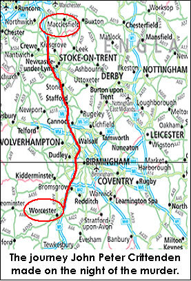 map of the route taken by the killer